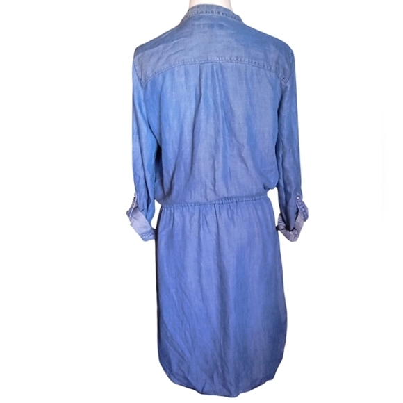 Banana Republic Button Up Midi Length Roll Tab Sleeve Chambray Shirt Dress Sz 8 - Picture 2 of 6